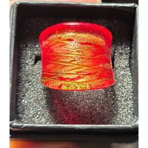 Murano Style Red & Gold‎ Swirl Glass Ring Size 6